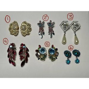 Lot of 6 Pairs Vintage Costume Jewelry Earrings Rhinestones Faux Pearls
